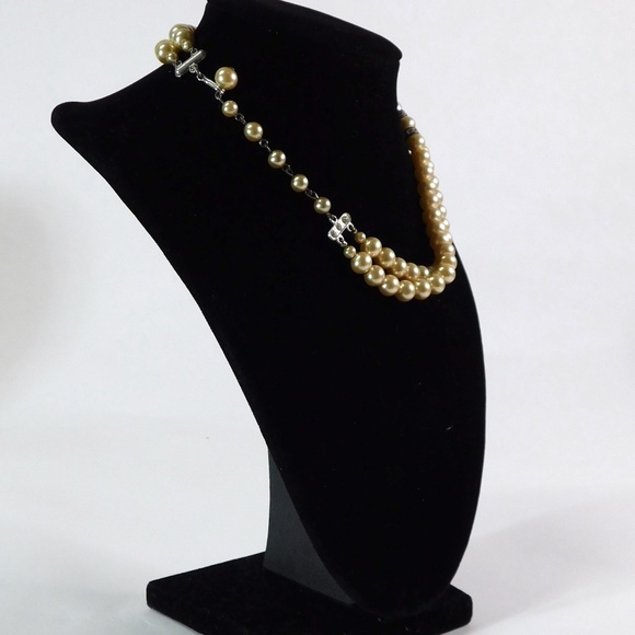 Vintage Creamy Lustrous Faux Double Strand Pearls 12" Choker Style - Picture 3 of 4